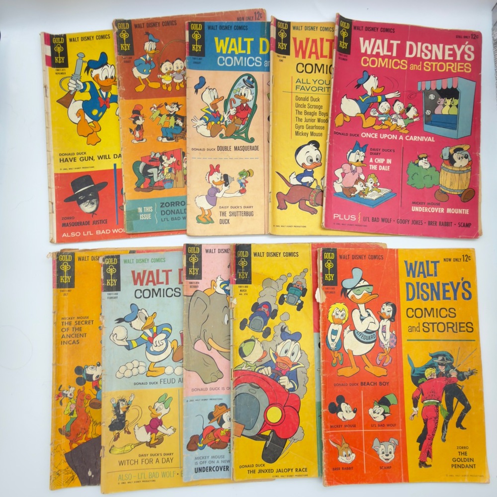 Vintage 1960s Gold‎ Key Walt Disney Comics and Stories Lot of 10 Zoro Mickey